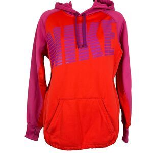 Nike Therma-Fit Womens Orange & Pink Hoodie Sweatshirt Kangaroo Pockets sz S